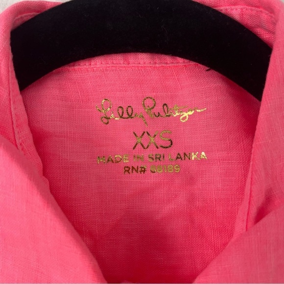 Lilly Pulitzer Pink Linen Button-Down Shirt | Women’s XXS Long Sleeve Top NWT - Picture 2 of 7